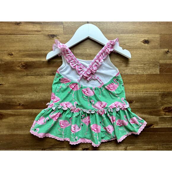 NEW SweetHoney Maddi Tankini Swimsuit Set Flamingos Green Pink Ruffle Preppy  5 - Picture 4 of 9